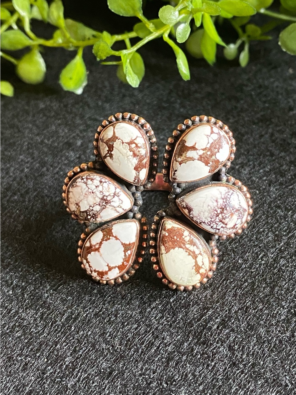 R63 Wild horse copper open cluster flower ring | size: Adjustable 8-9